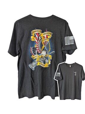 Nine Line Freedom Over Slavery T-Shirt L Gray Eagle Gun Graphic Tee 22.5x29.5